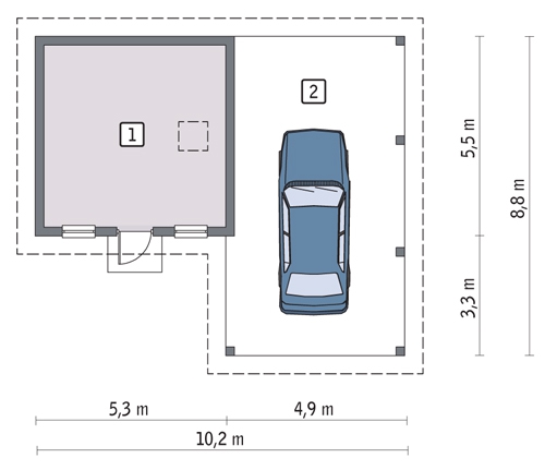 GC36 Wiata garażowa z pomieszczeniem gospodarczym